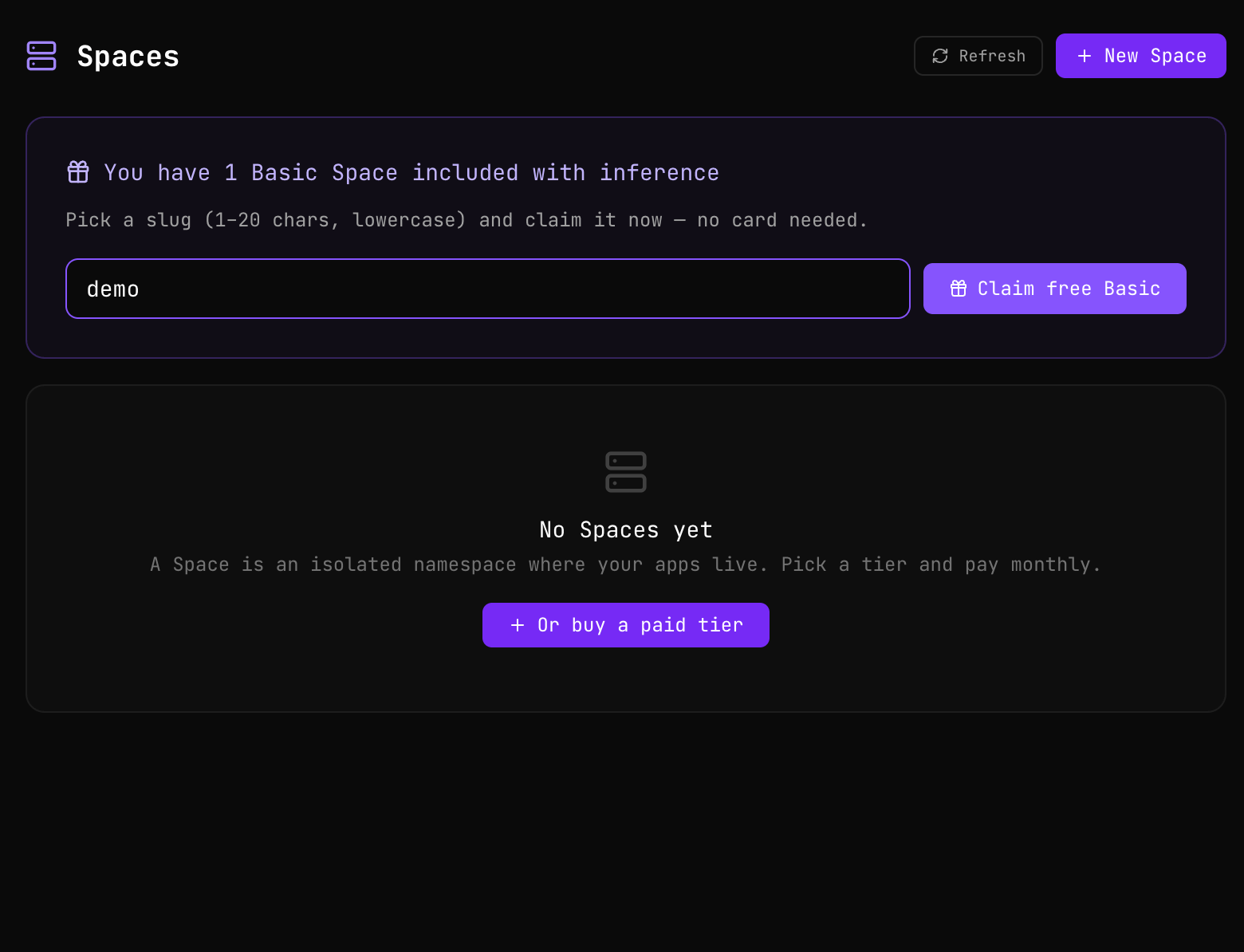 Claim a free Basic Space