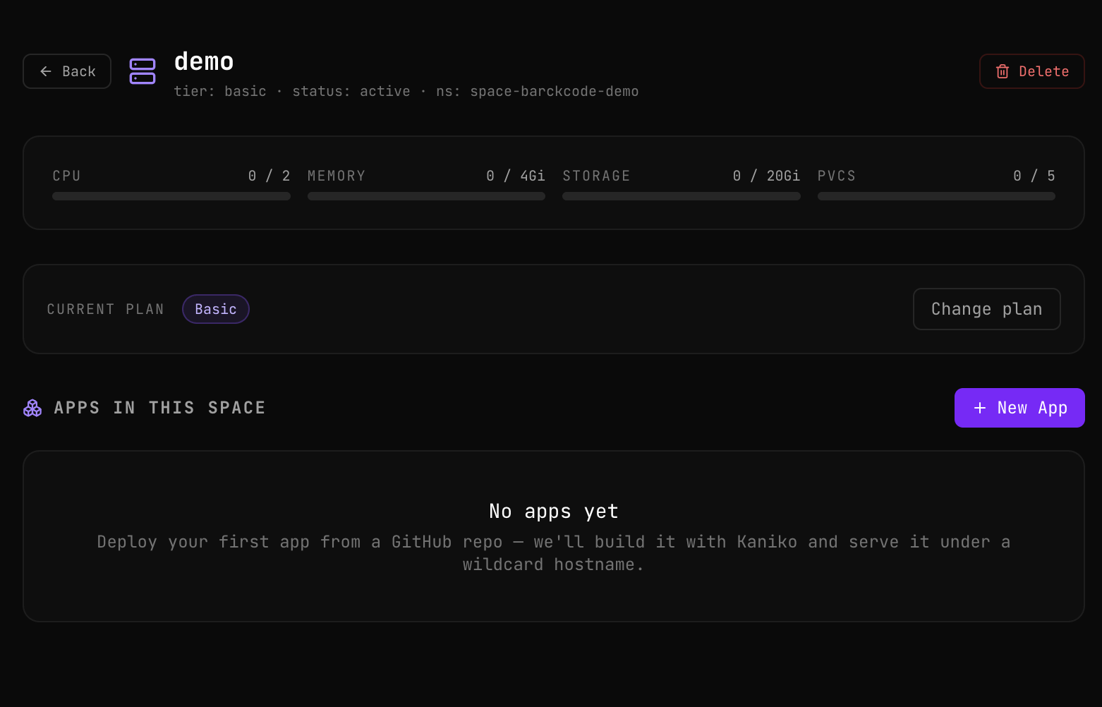 Create a new App within the Space